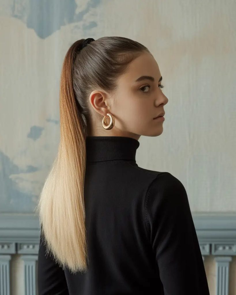 Graphic Ombre Ponytail with Sleek Finish
