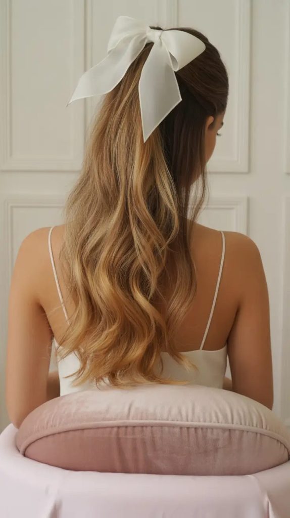 Half-Up with a Satin Bow
