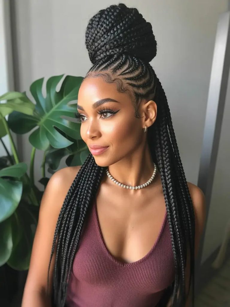 High Top Knot with Cascading Braids