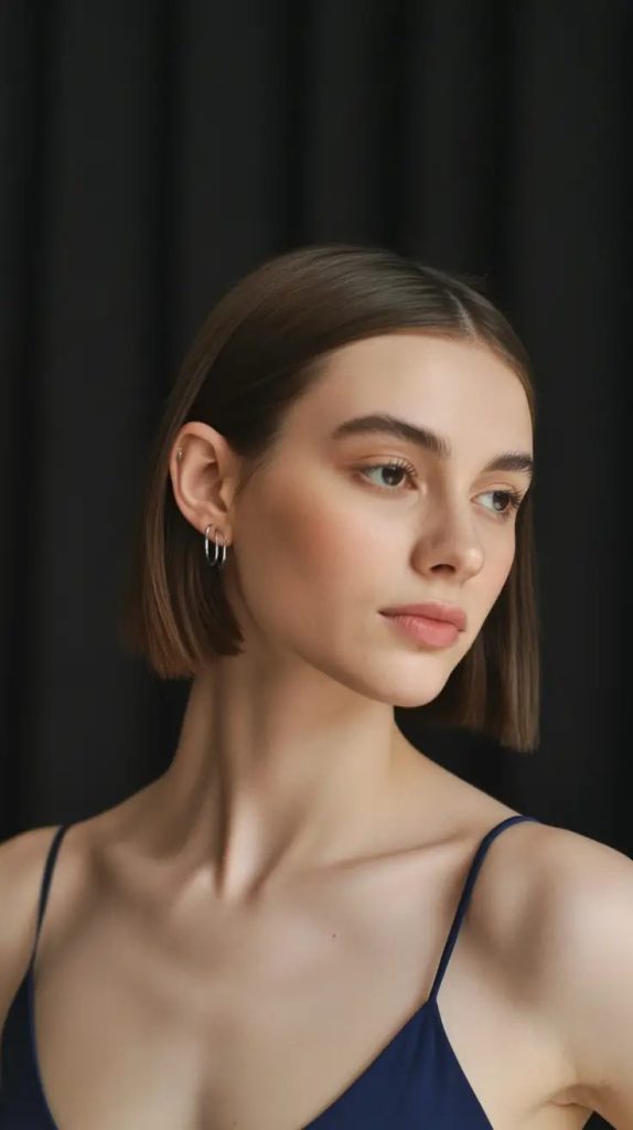 Minimalist Blunt Bob with Clean Center Part