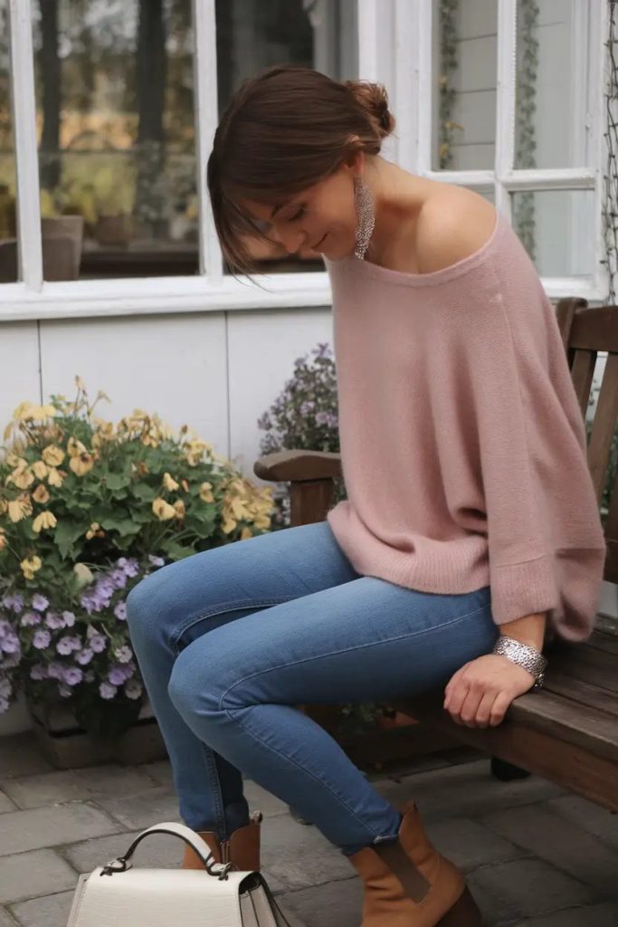 Neutral Softness with a Cozy Pink Sweater