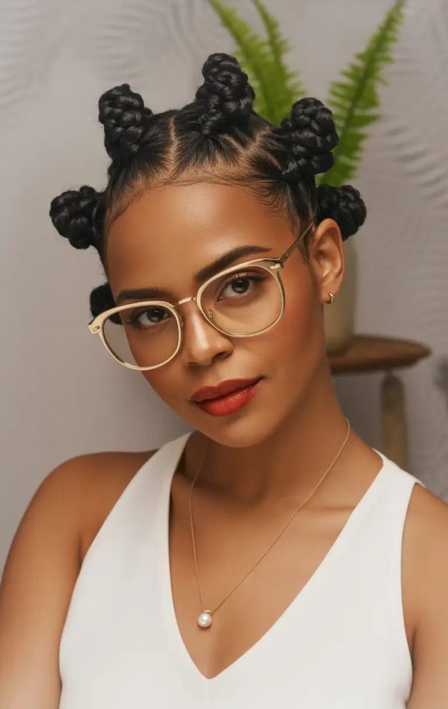 Playful Bantu Knots with Scholar Chic
