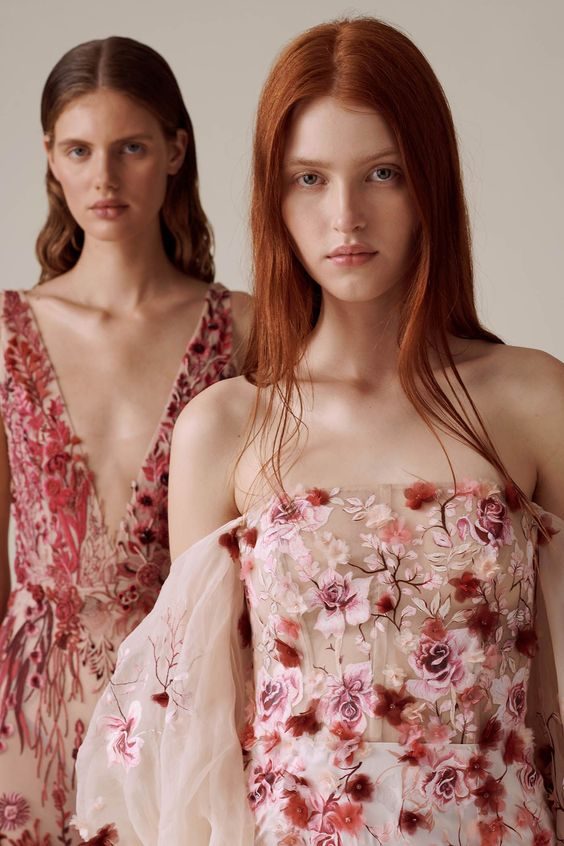 Romantic Floral Embroidery on Sheer Elegance