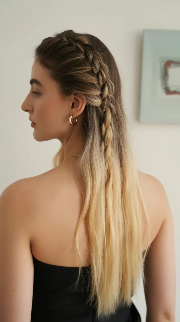 Side Dutch Braid on Long Blonde Ends