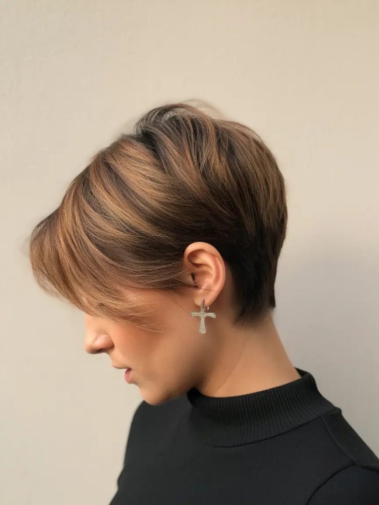 Sleek Brunette Pixie with Soft Side Fringe