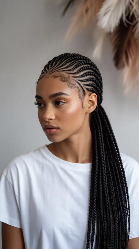 Sleek Side-Swept Cornrows