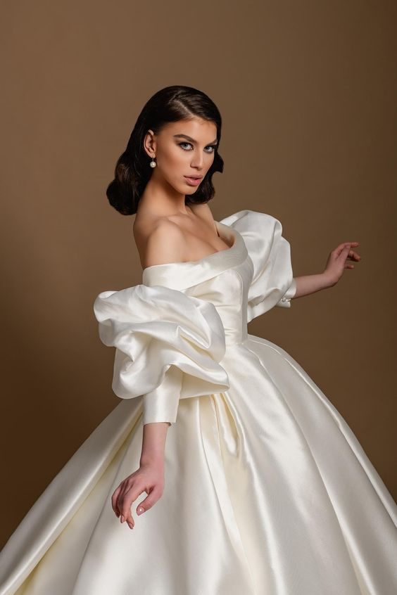 Sophisticated Satin Gown with Off-Shoulder Elegance