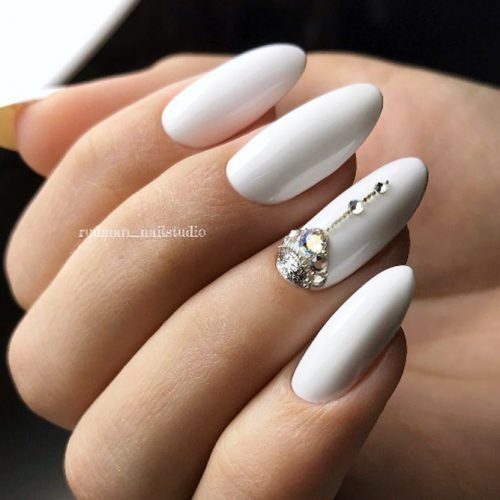 Statement Sparkle White Gel Polish with Crystal Embellishment