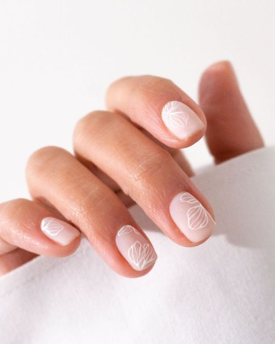 Sublime Symmetry White Line Art on Bare Nails