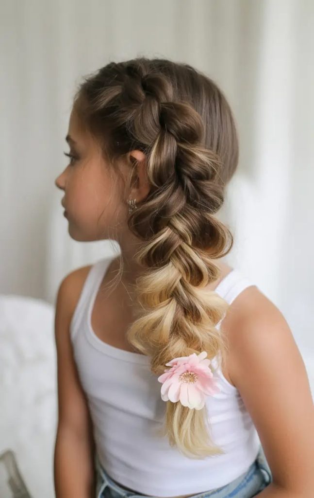 Thick Side Braid with Floral Detail
