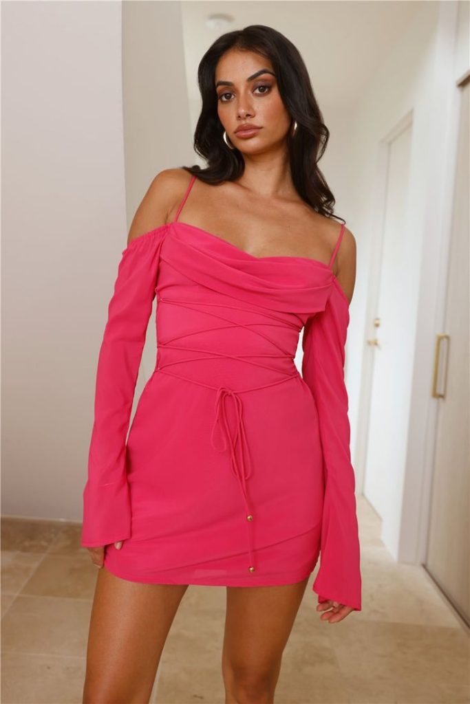 Bold and Blushing Off-Shoulder Elegance