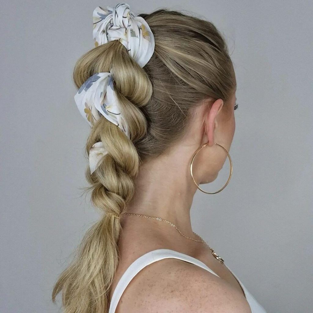 Bubble Ponytail with Scarf Accent
