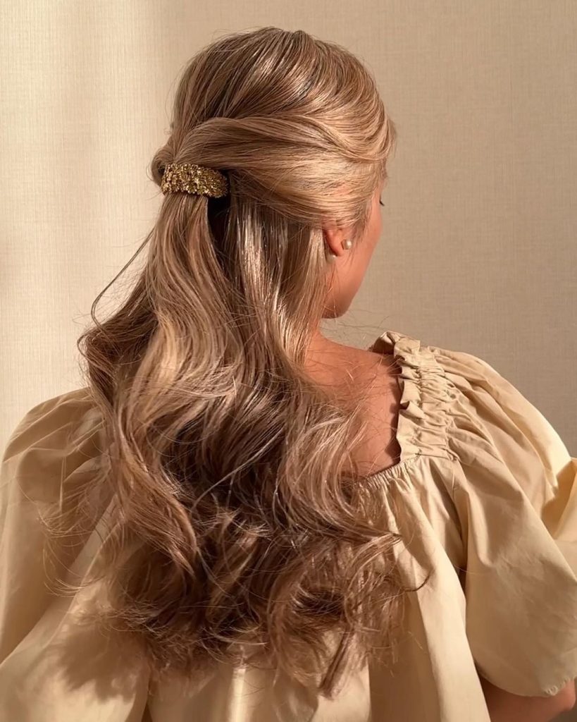 Half-Up, Half-Down with a Golden Clip