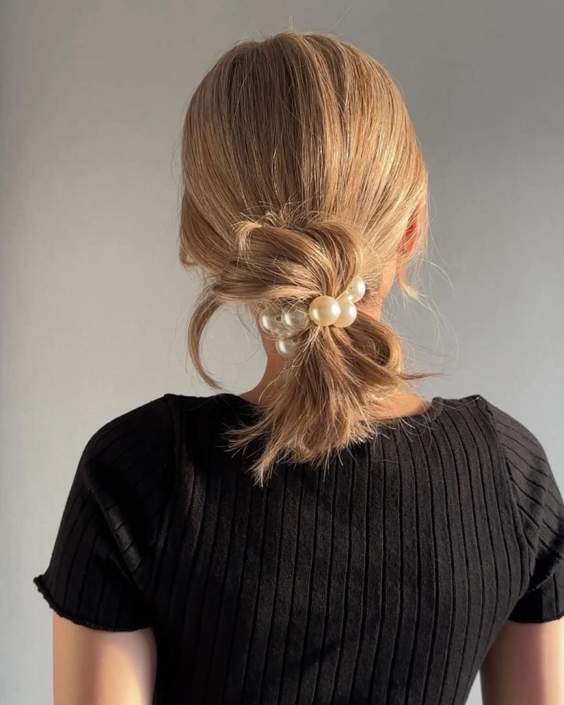 Low Ponytail with Pearl Accents