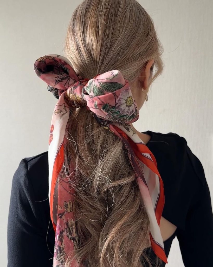 Ponytail with a Floral Scarf