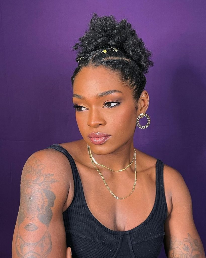 Puff Updo with Cornrow Accents