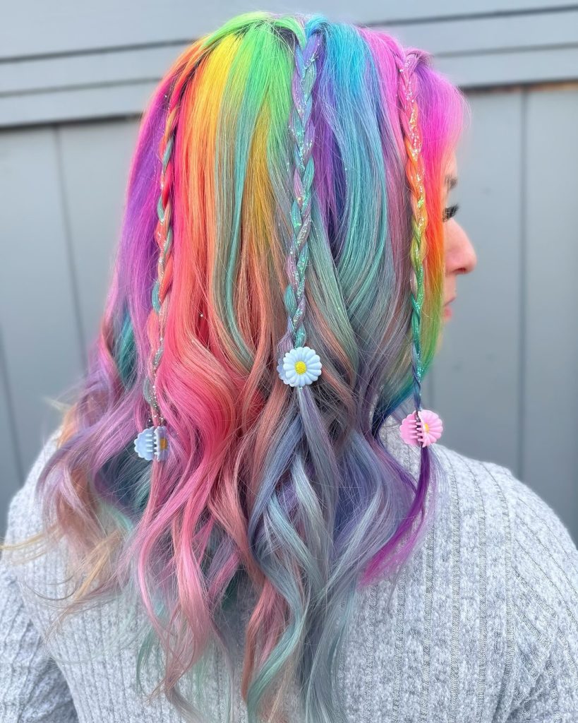 Rainbow Braids and Daisy Accents