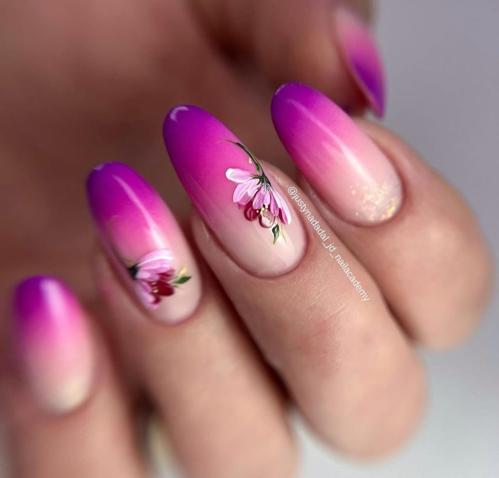 Vivid Pink Ombre and Floral Art